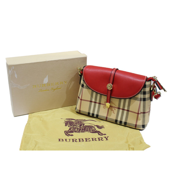 Burberry London Shoulder Bag Leather Red Beige